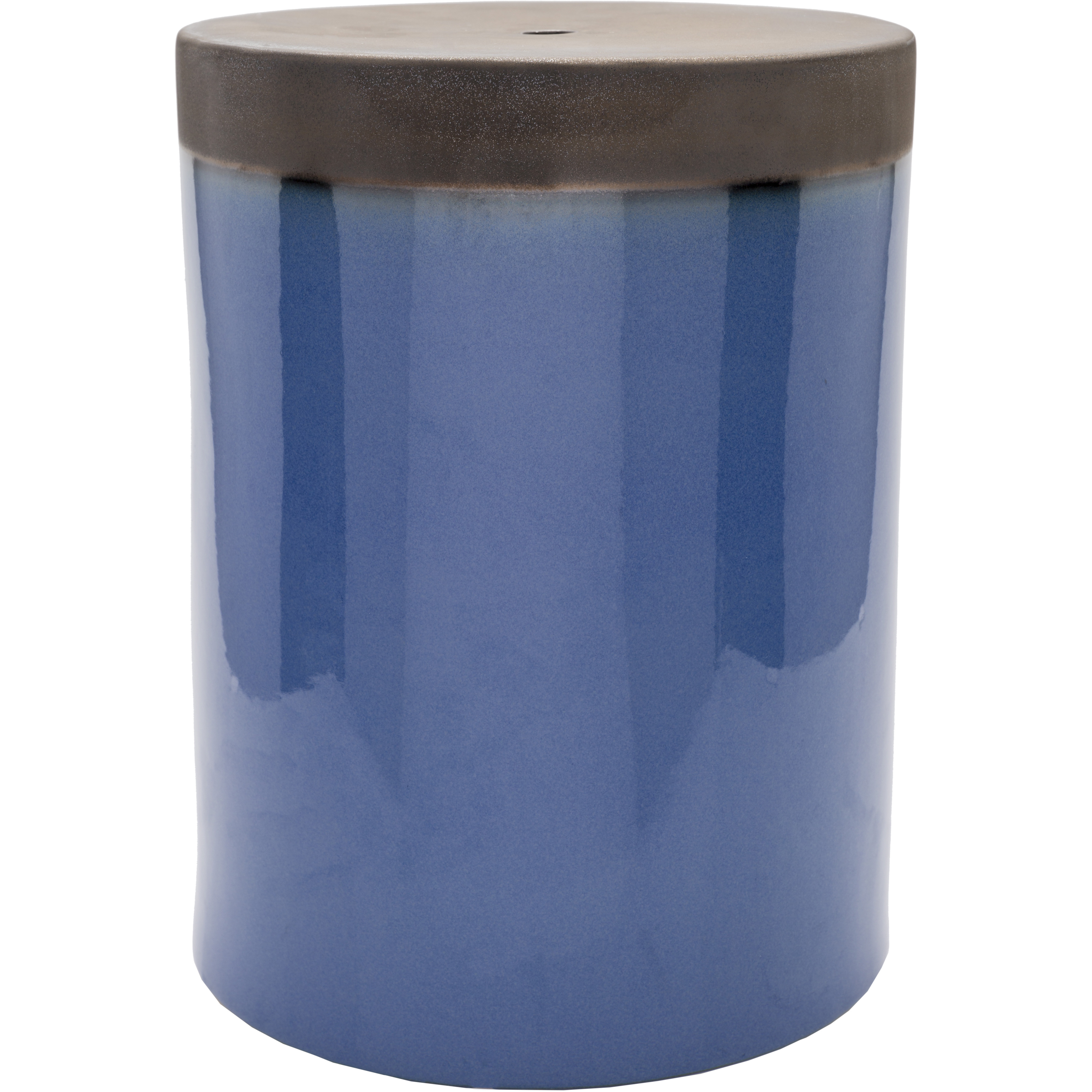 Media 18.1 inch Navy and Brown Outdoor Garden Stool, Cylinder, Hand Crafted