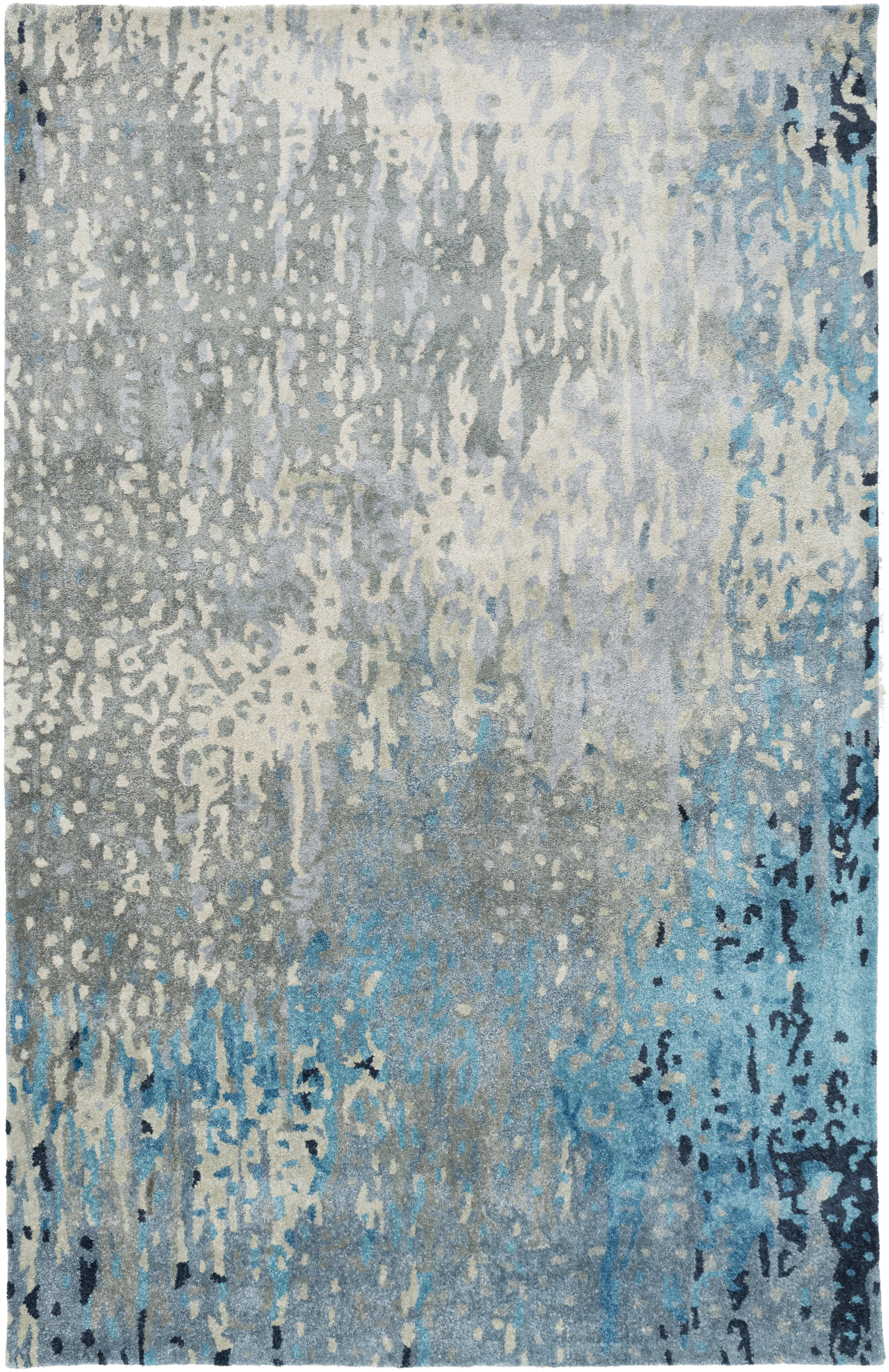 Floral Park 96 X 60 inch Teal Rug, Rectangle