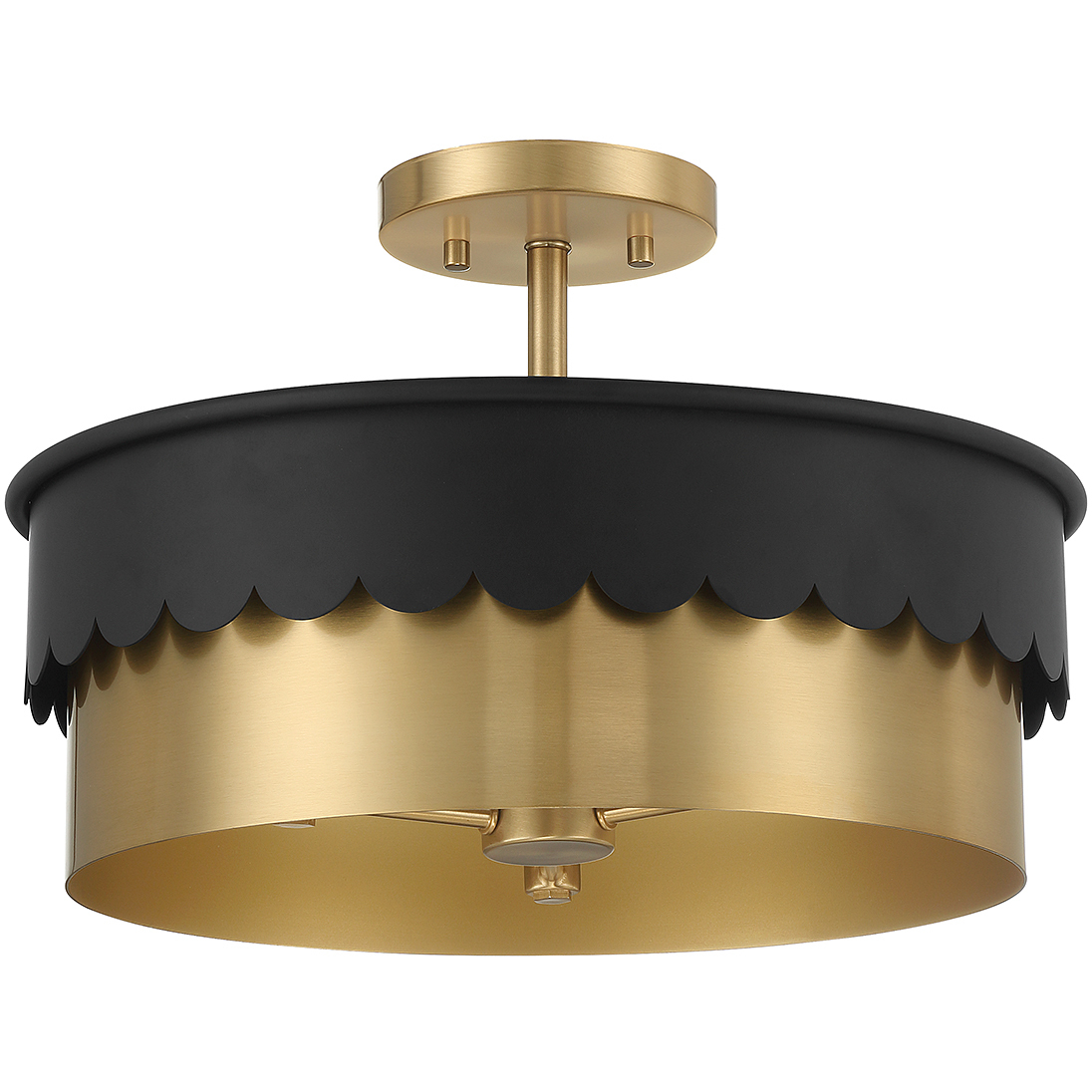 Arcwell Three-Light Convertible Semi-FlushArcwell 3 Light 16 inch Matte Black with Natural Brass Semi-Flush Ceiling Light