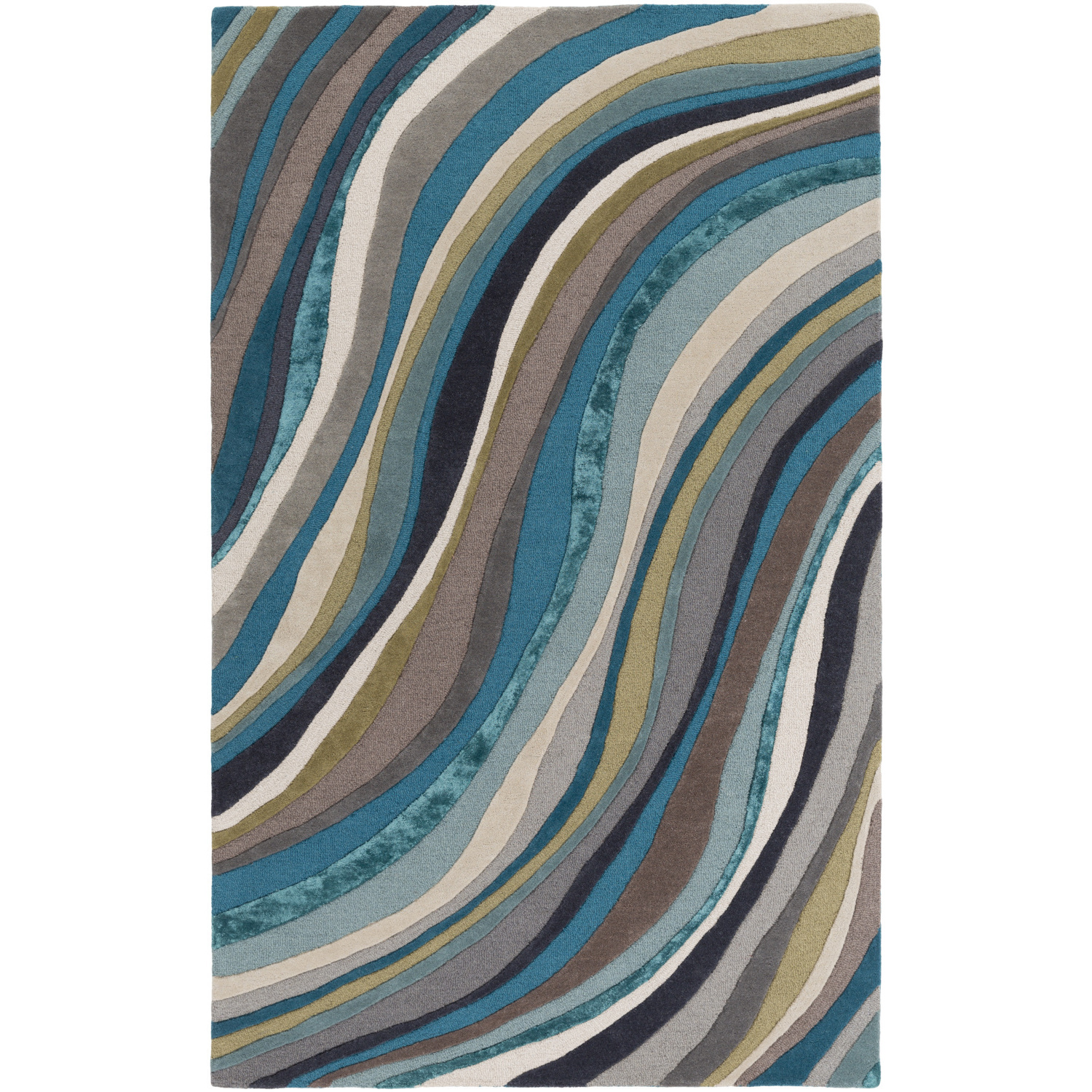 Olean 96 X 60 inch Teal/Aqua/Taupe/Cream/Dark Brown/Ink Rugs, Rectangle