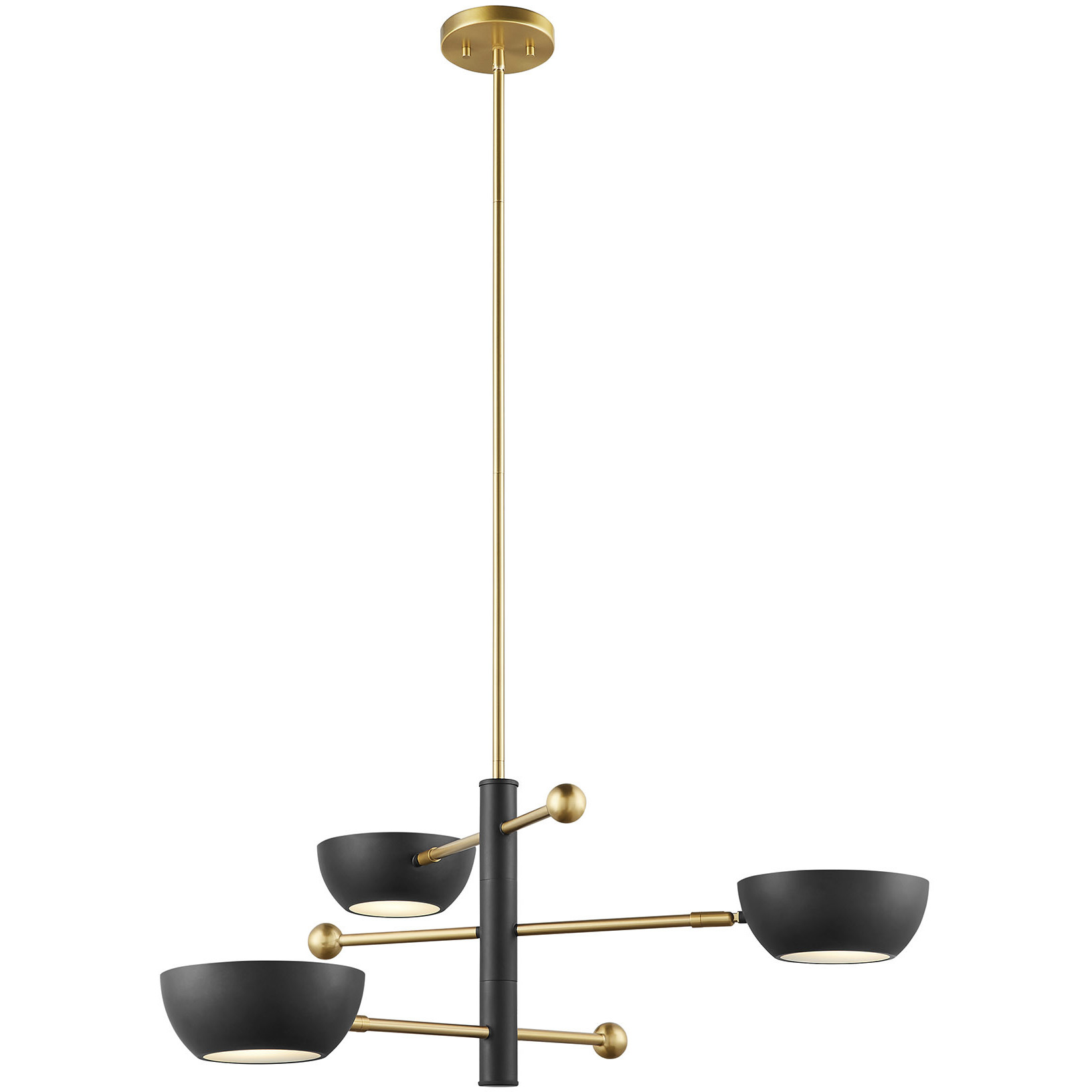 Arcwell Three-Light ChandelierArcwell 3 Light 33.75 inch Matte Black with Natural Brass Chandelier Ceiling Light